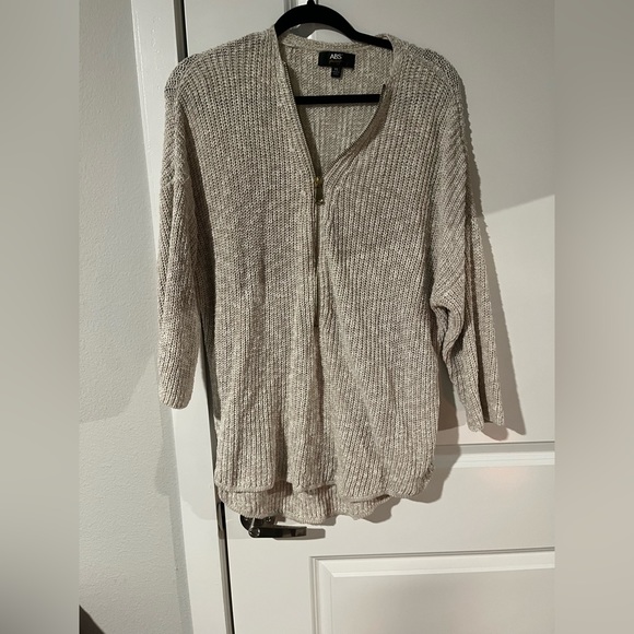 ABS Women’s Sweater Shirt Blouse Zip-Up Tan Colored Knit - Size XL - Picture 2 of 8